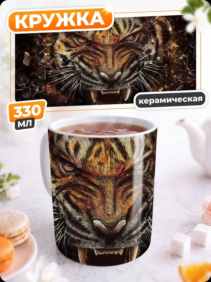 Кружка керамическая Яростный тигр взрыв