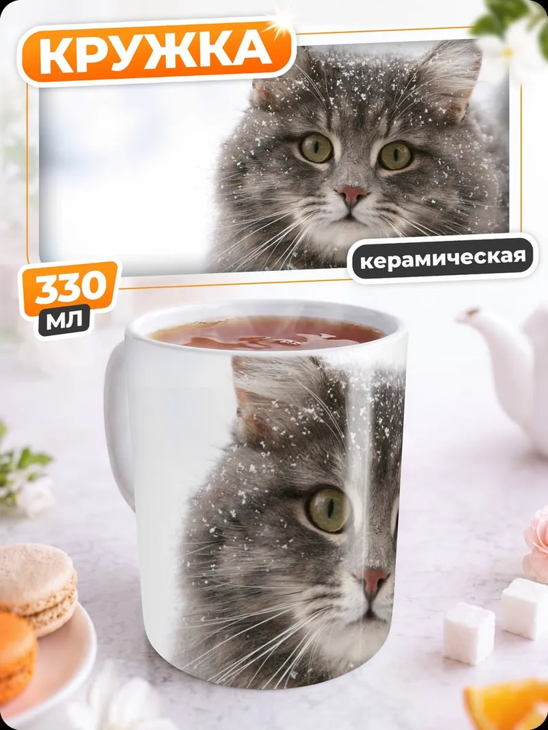 Кружка керамическая серый кот
