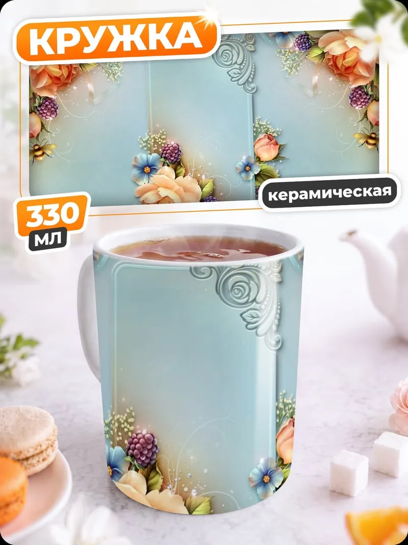 Кружка керамическая Цветочная рамка