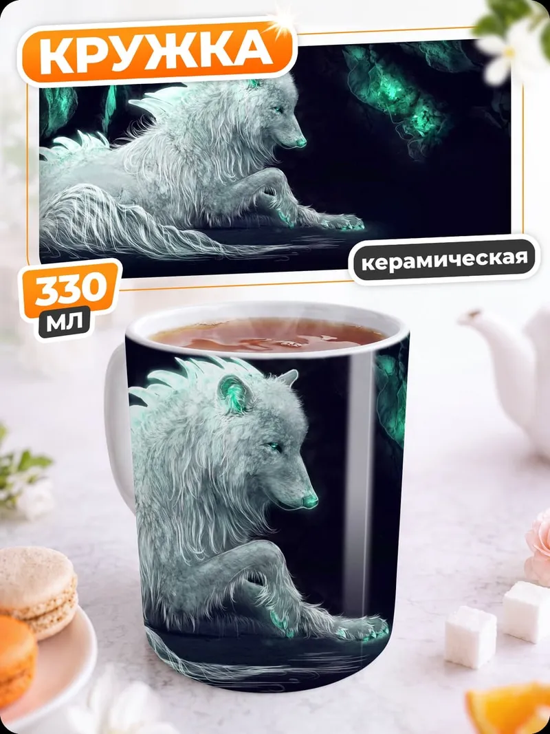 Кружка керамическая Призрачный белый волк