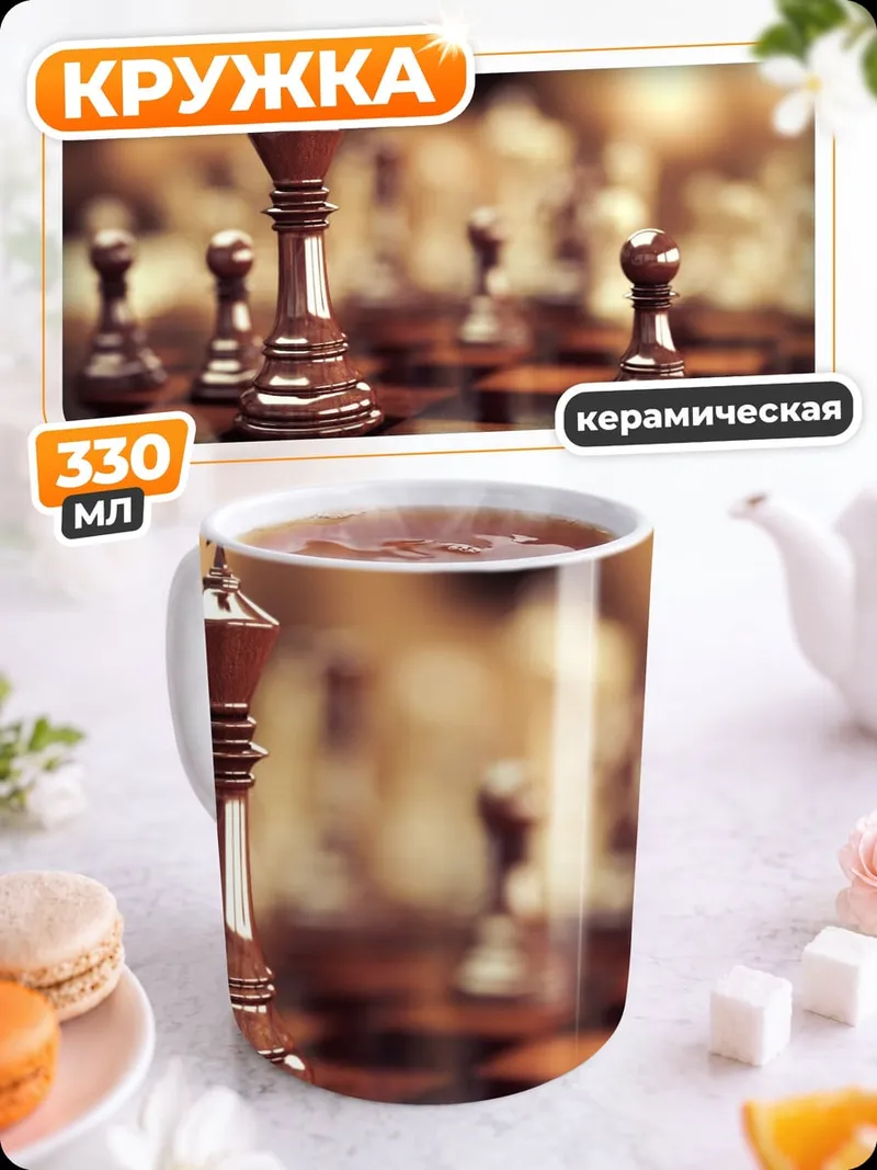 Кружка керамическая Шахматный король крупным планом
