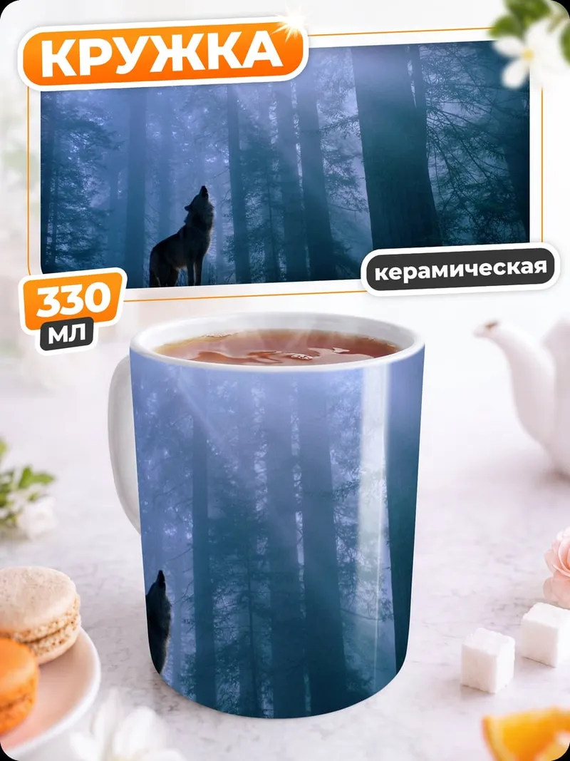 Кружка керамическая Воющий волк