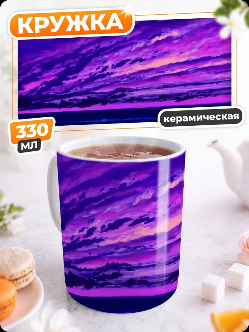 Кружка керамическая Фиолетовый закат на море