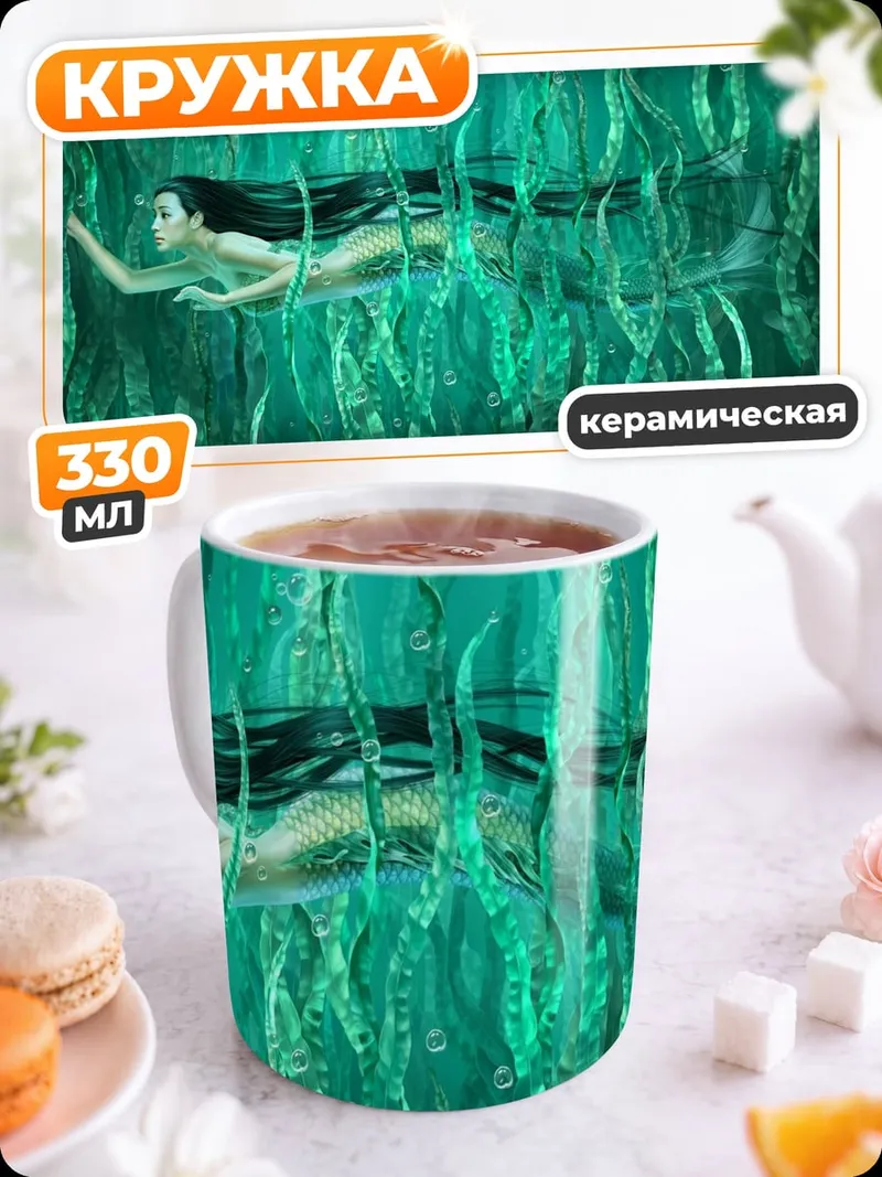 Кружка керамическая Русалка в водорослях