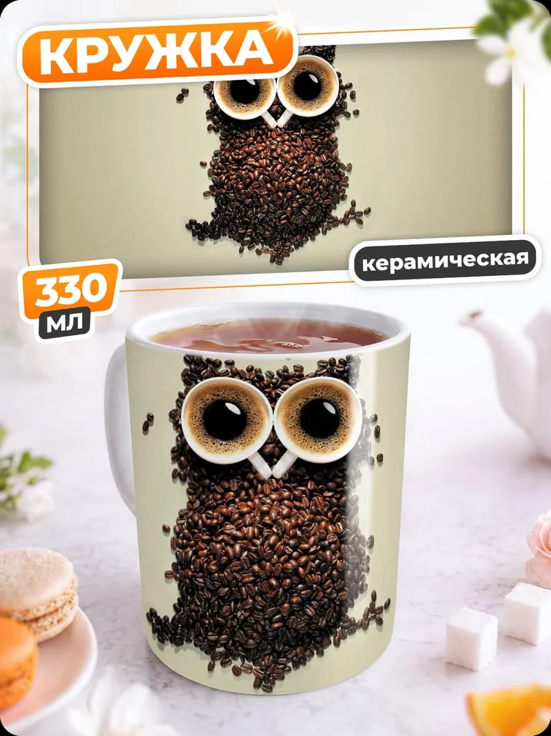Кружка керамическая Сова из кофе