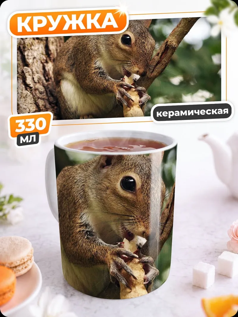 Кружка керамическая Белка с орехом