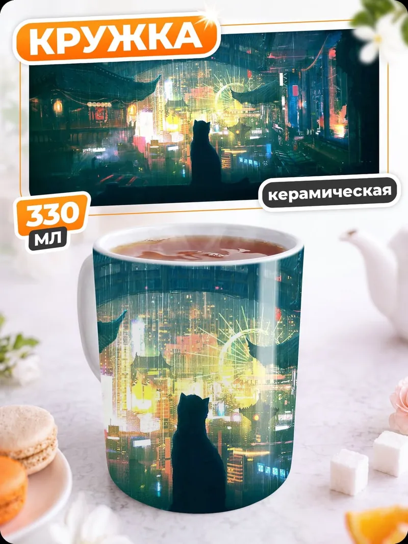 Кружка керамическая неоновый город ночью