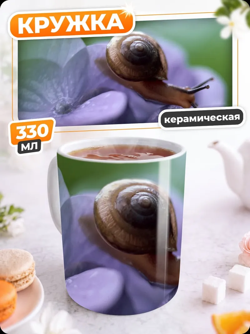 Кружка керамическая Улитка на цветке