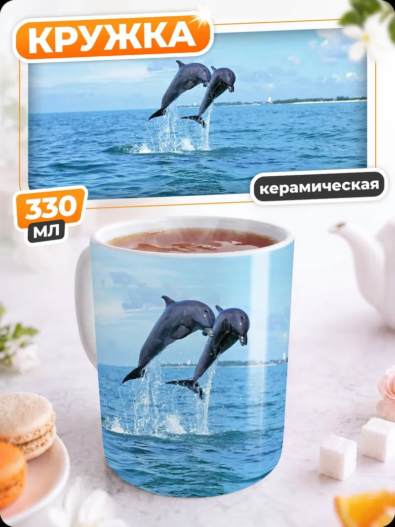Кружка керамическая Прыгающие дельфины