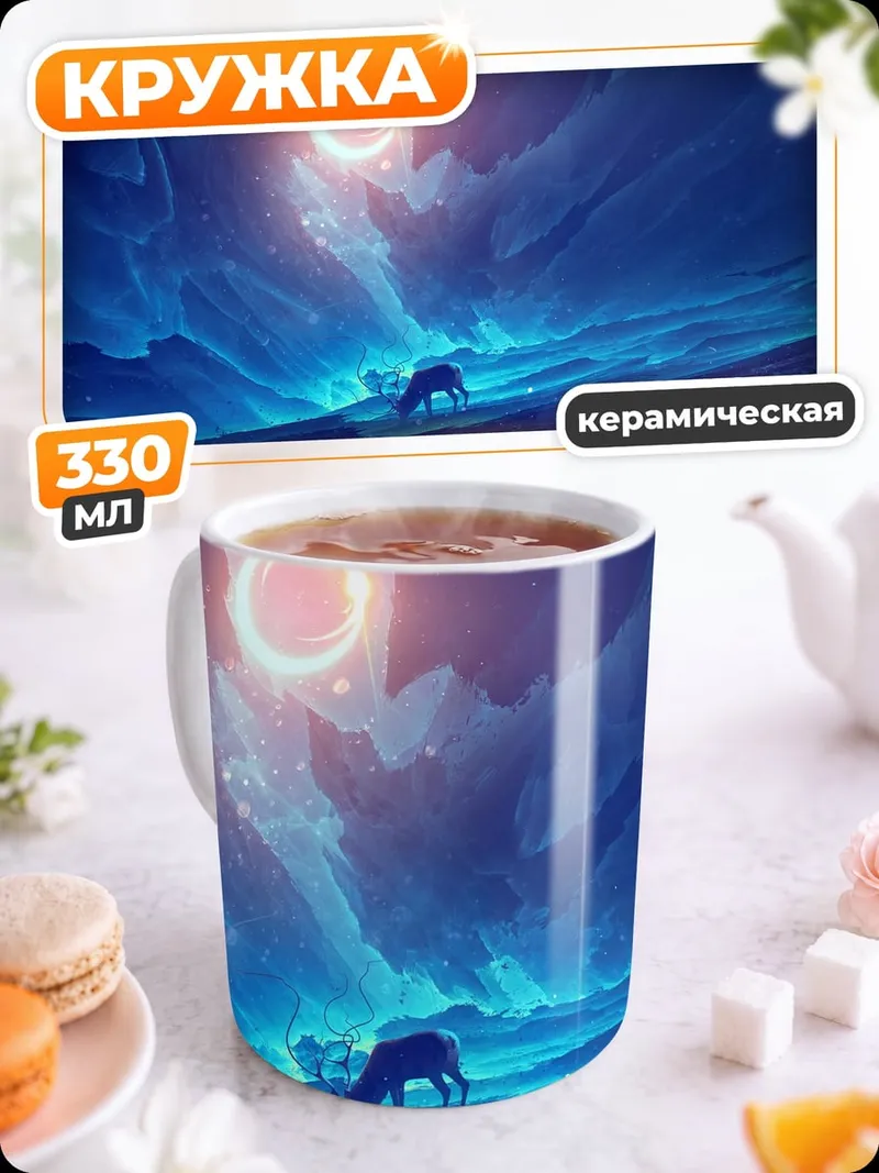 Кружка керамическая Олень синем небе