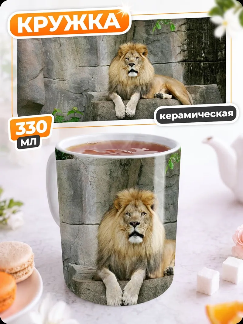 Кружка керамическая Лев на камнях