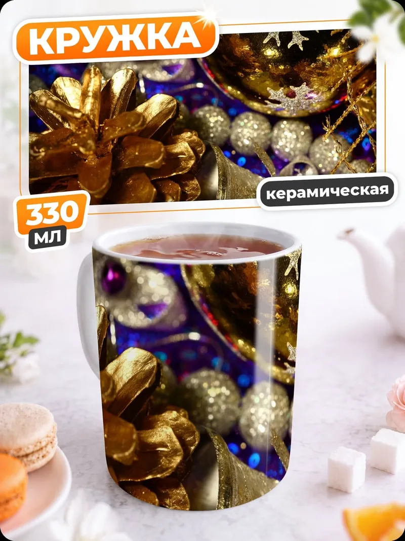 Кружка керамическая Золотые ёлочные игрушки