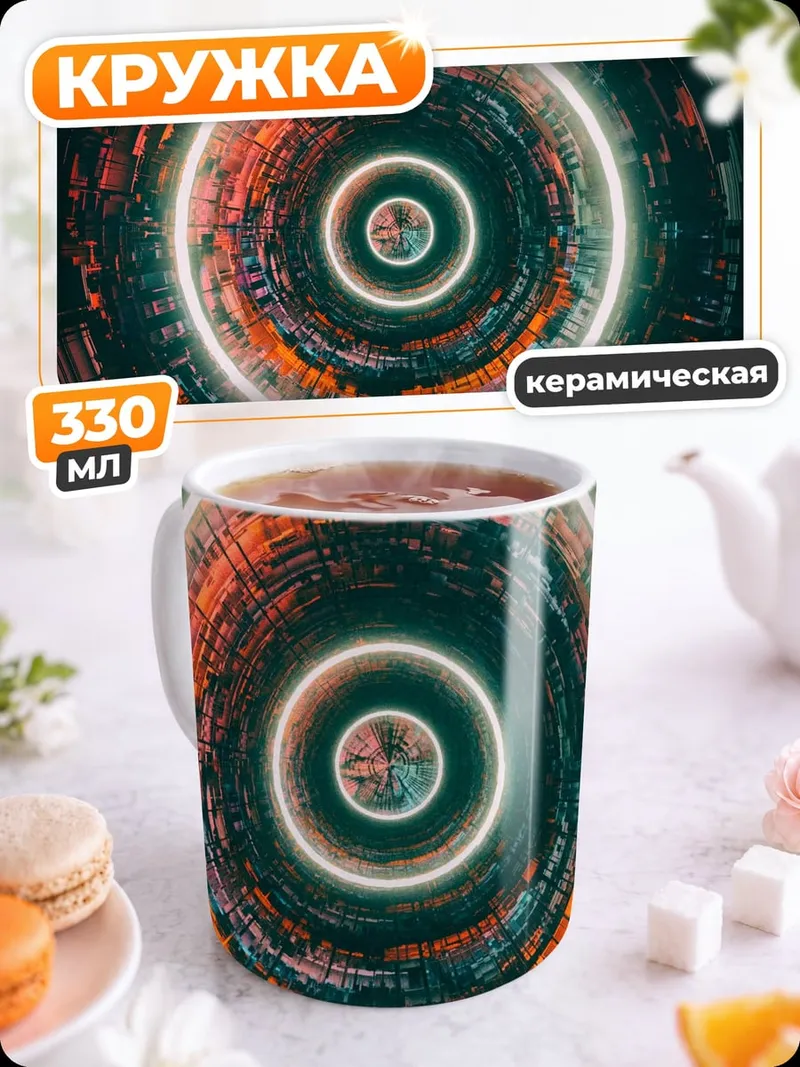 Кружка керамическая Неоновые круги туннель