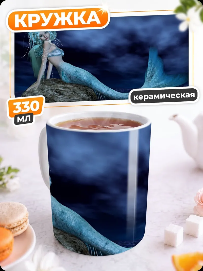 Кружка керамическая русалка на камне