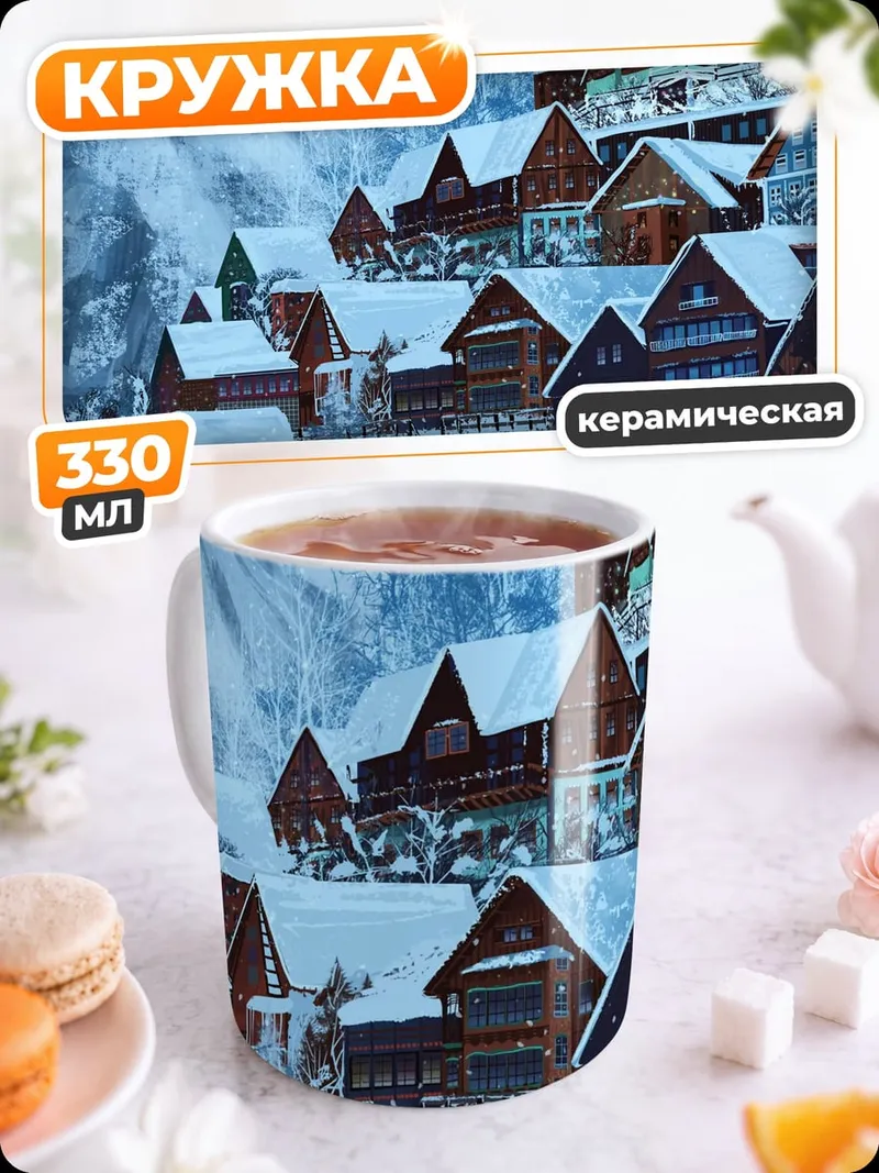 Кружка керамическая зимняя деревня