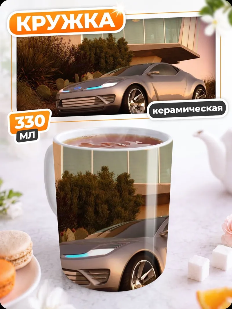 Кружка керамическая Футуристичный серебристый автомобиль