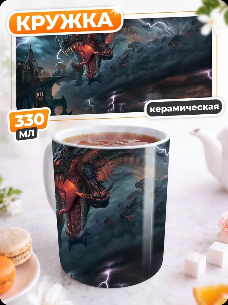Кружка керамическая Дракон в грозовом небе