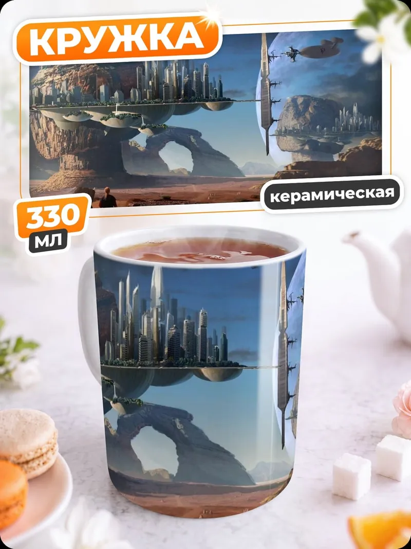 Кружка керамическая футуристический город на Марсе