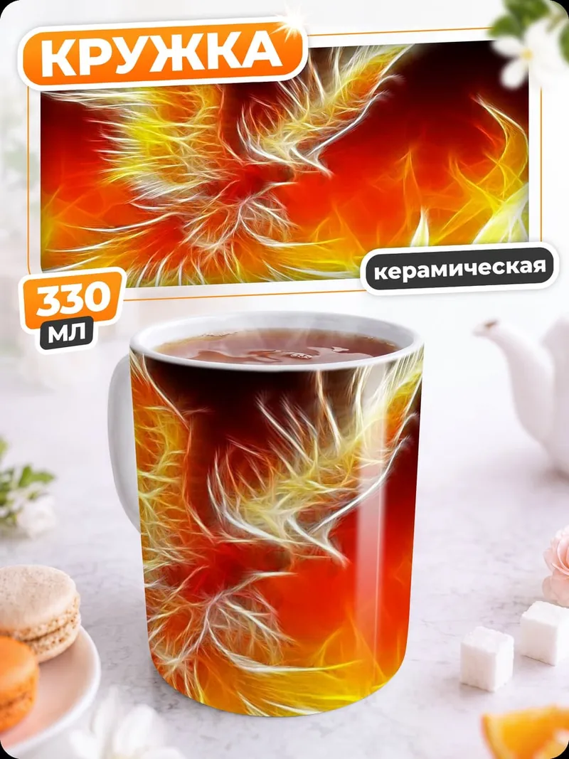 Кружка керамическая Феникс в огне
