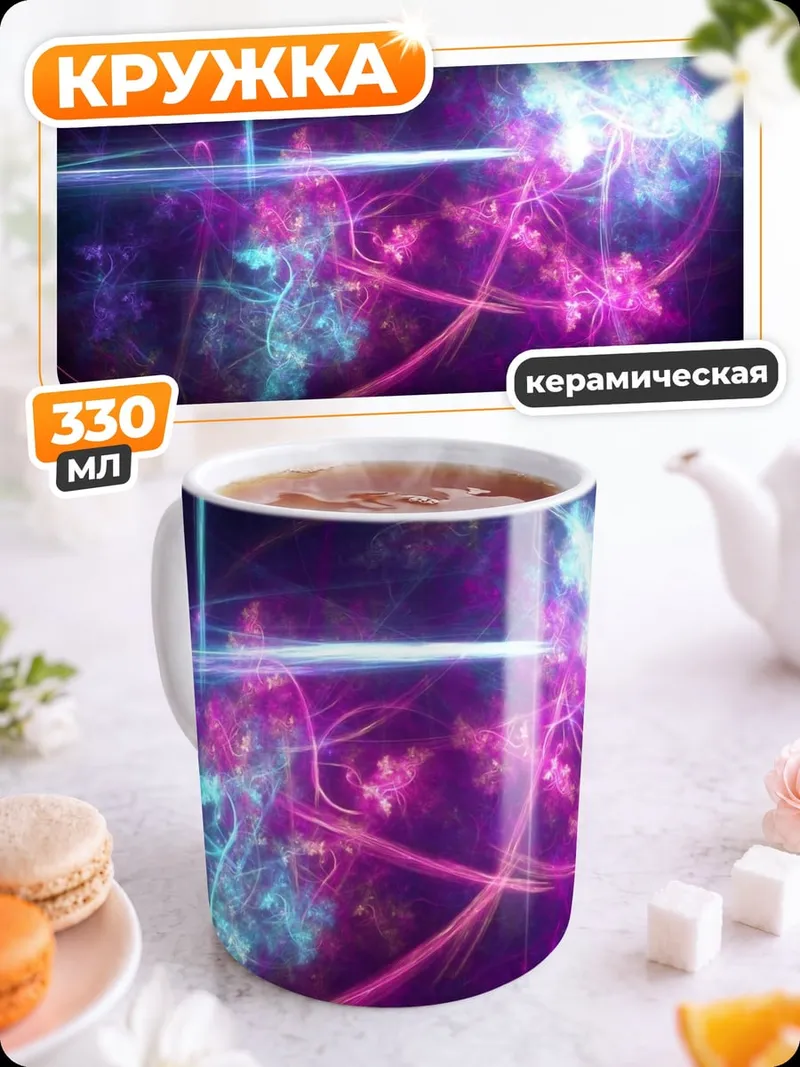 Кружка керамическая Неоновые цветы космоса