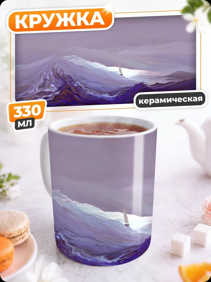 Кружка керамическая Фиолетовые горы туман
