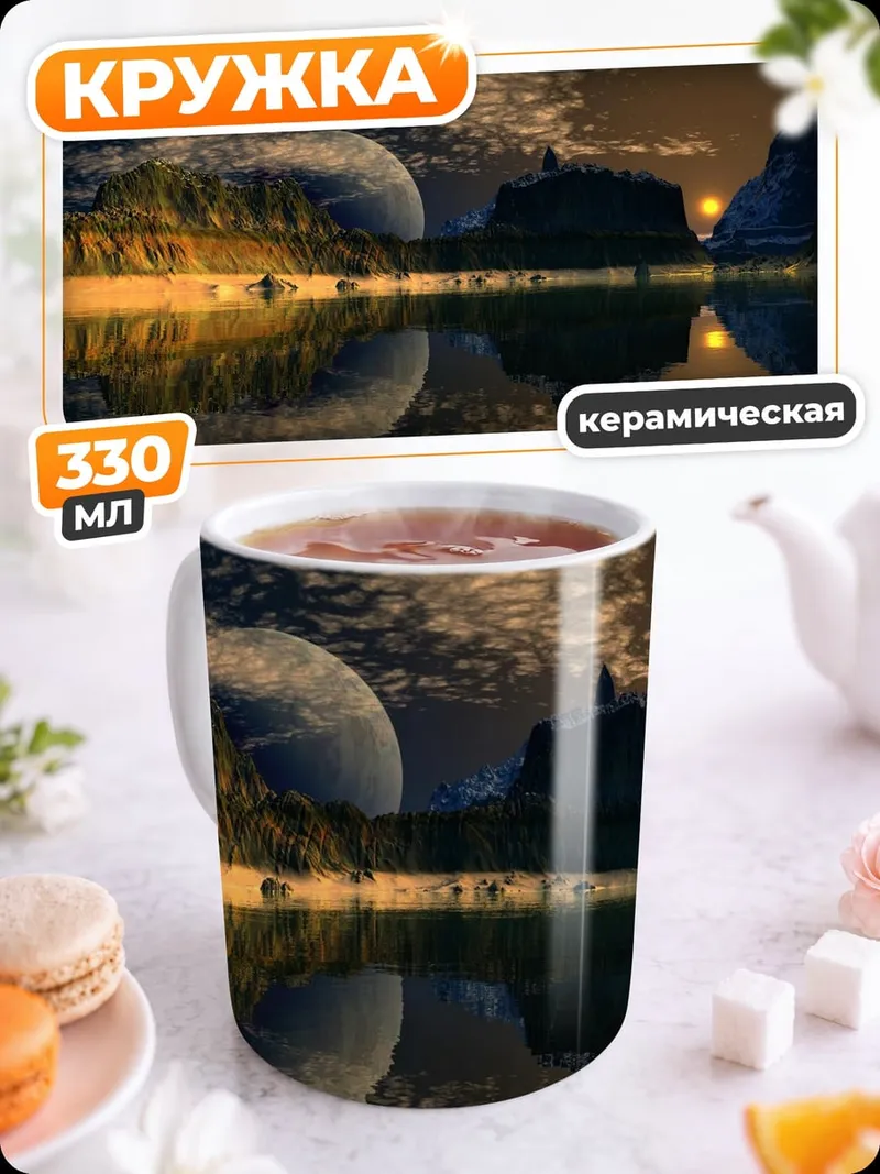 Кружка керамическая Фантастический пейзаж с луной