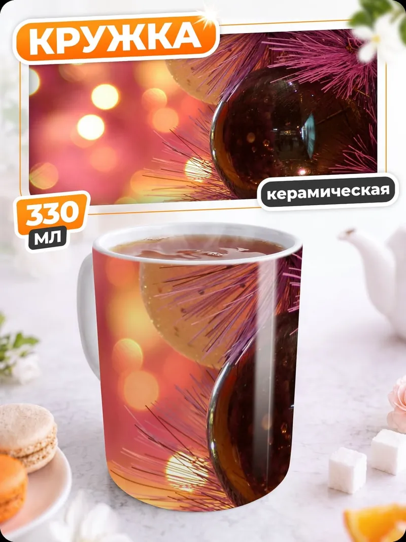 Кружка керамическая Розовая ёлочная игрушка