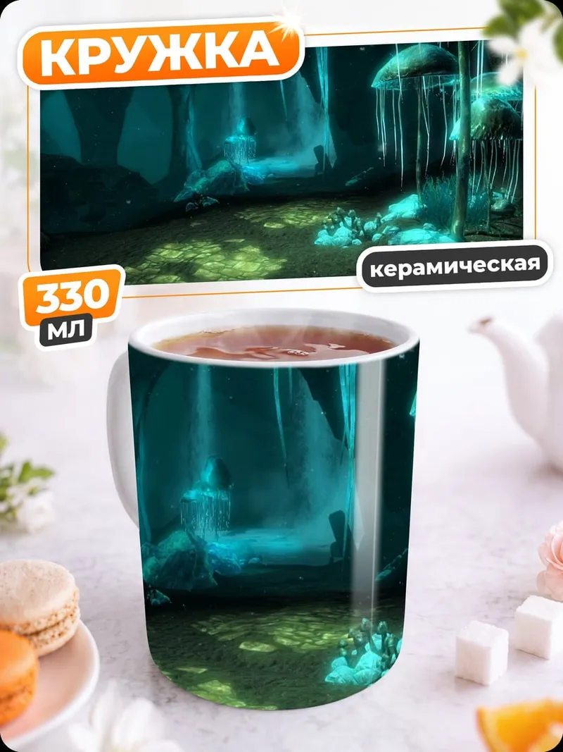Кружка керамическая подводная пещера свечение