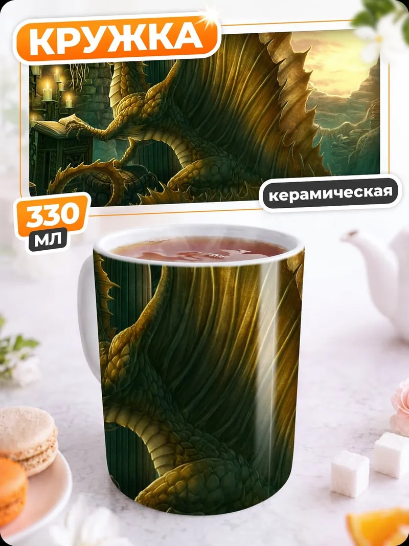 Кружка керамическая Золотой дракон в свечах