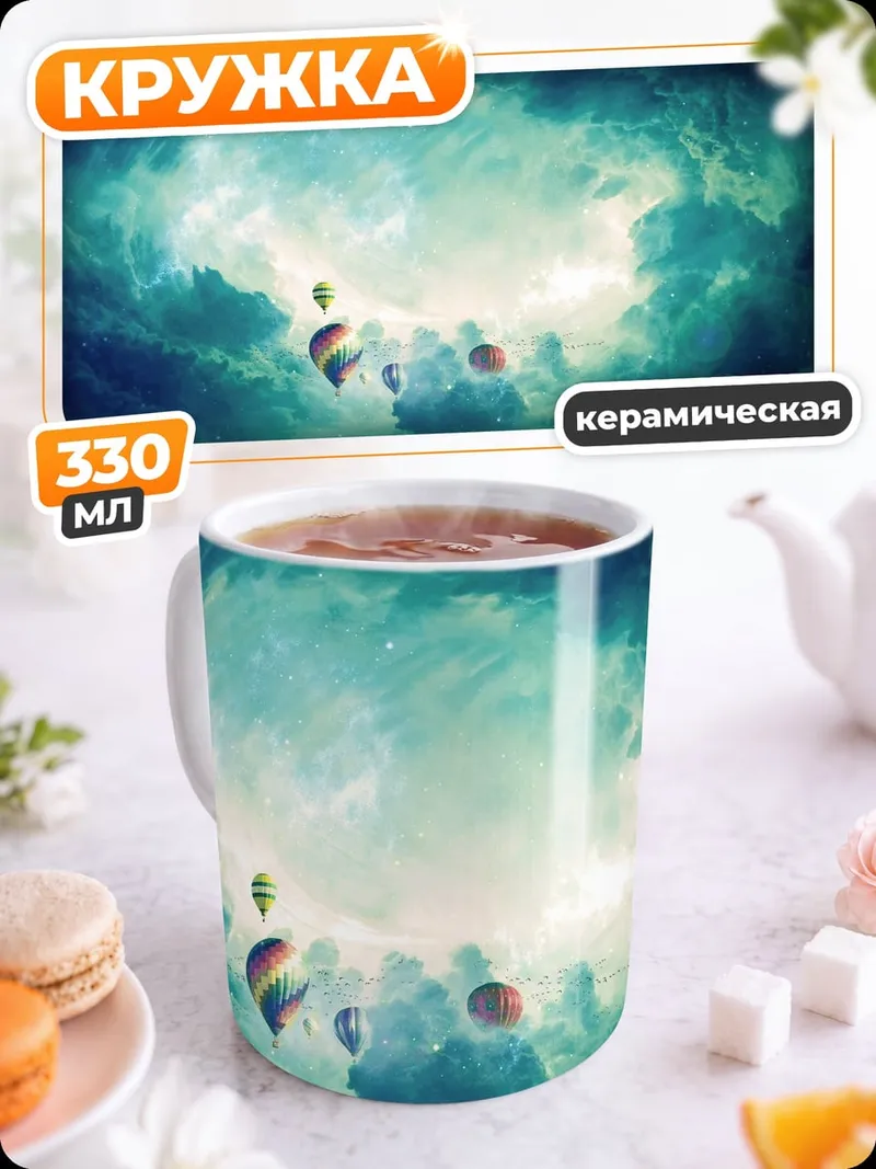 Кружка керамическая космическая туманность с шарами