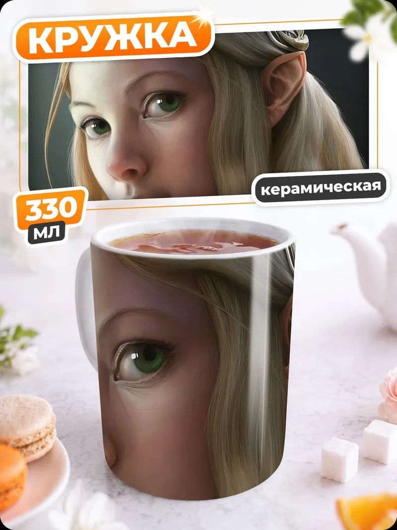 Кружка керамическая эльфийка с венком
