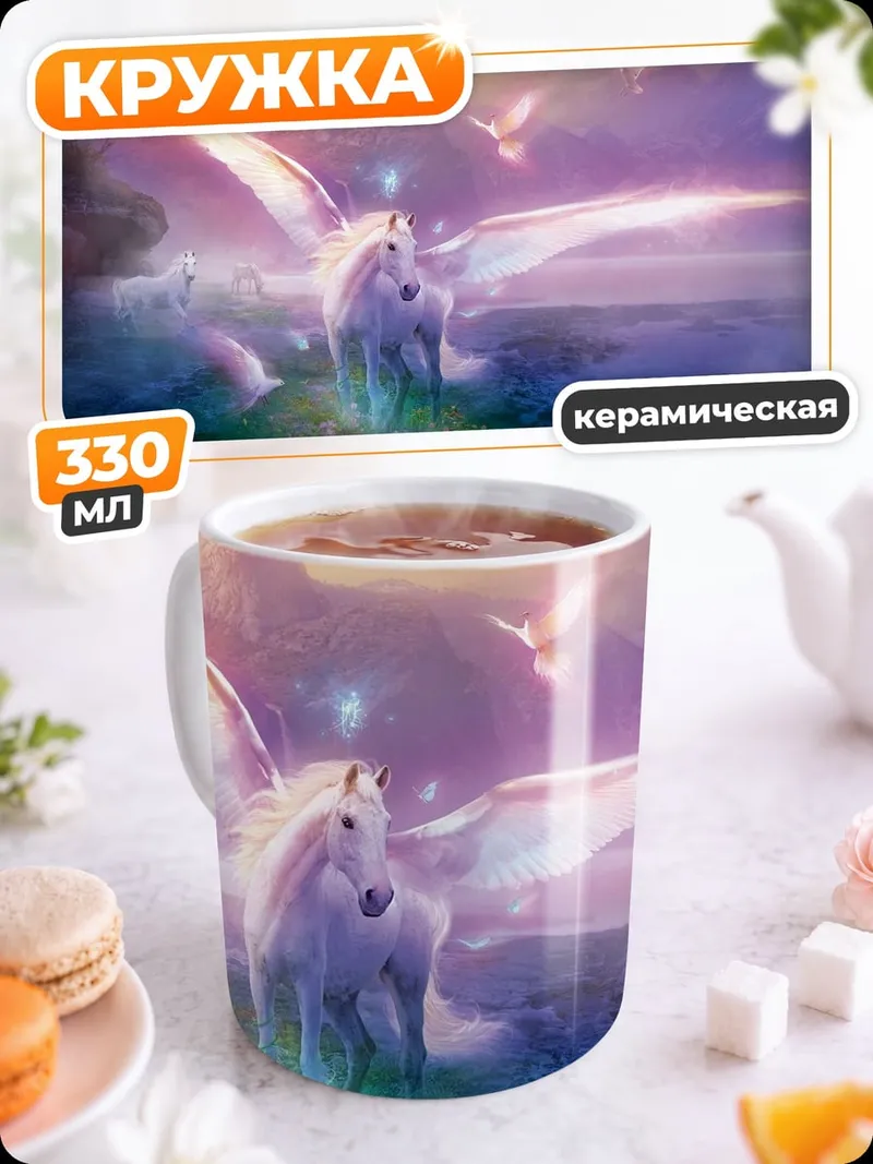 Кружка керамическая крылатый единорог