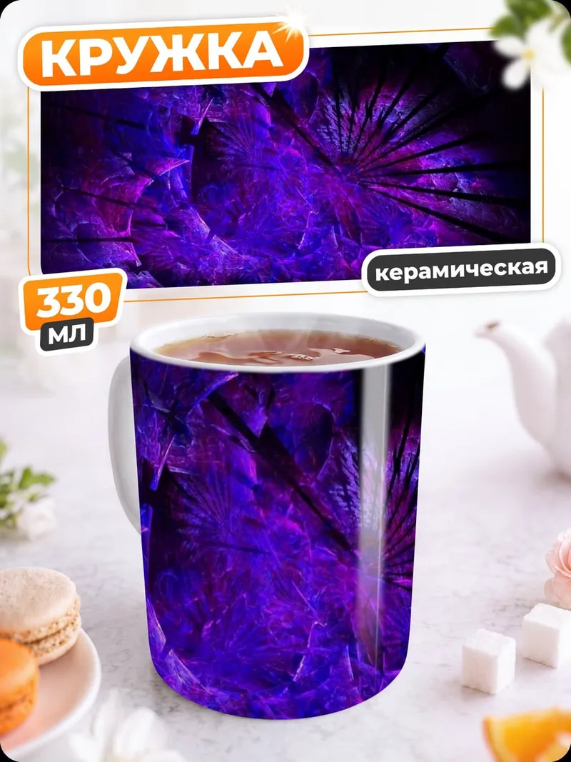 Кружка керамическая фиолетовая абстракция
