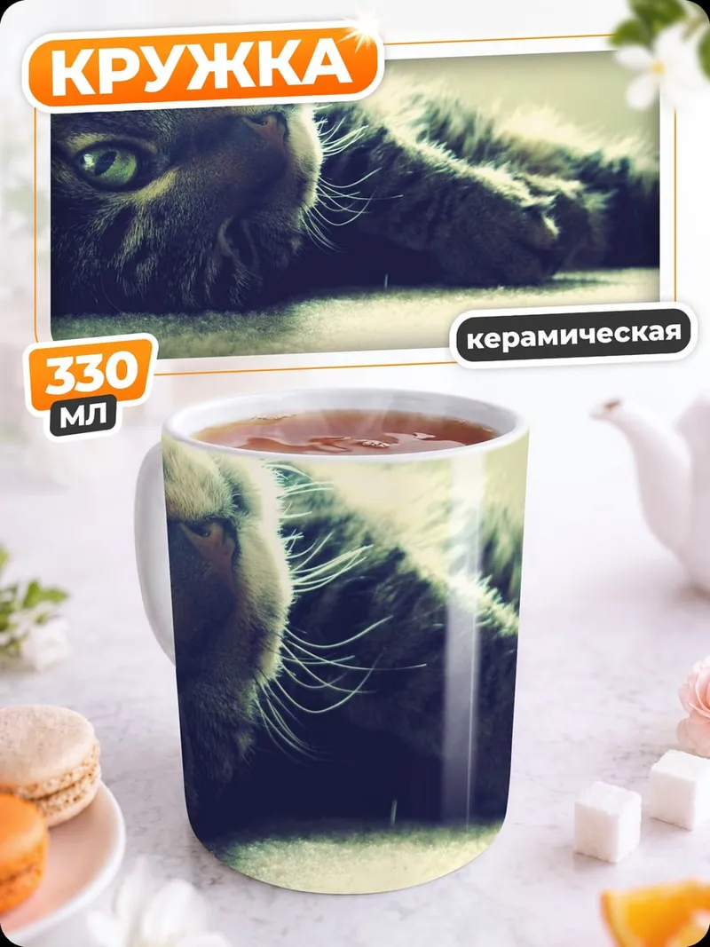 Кружка керамическая Ленивый кот отдыхает
