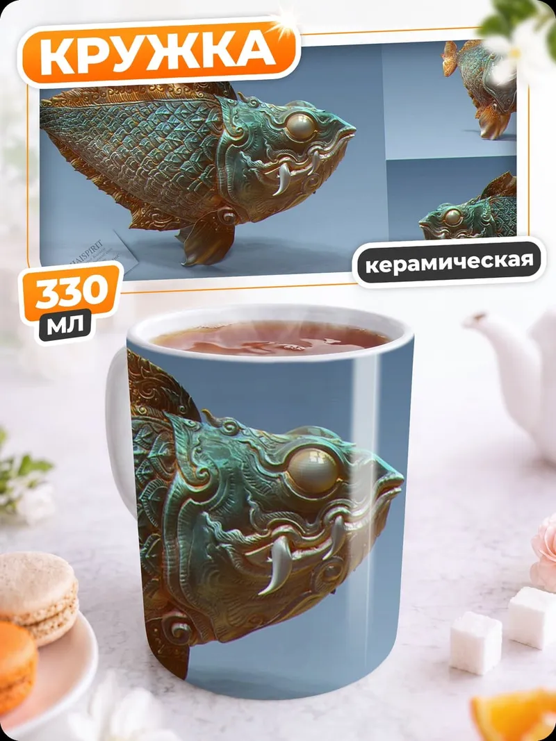 Кружка керамическая Металлическая рыба арт
