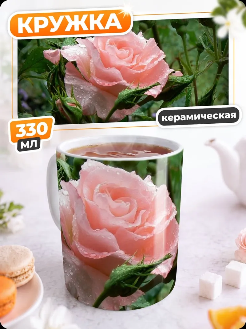 Кружка керамическая Нежная розовая роза