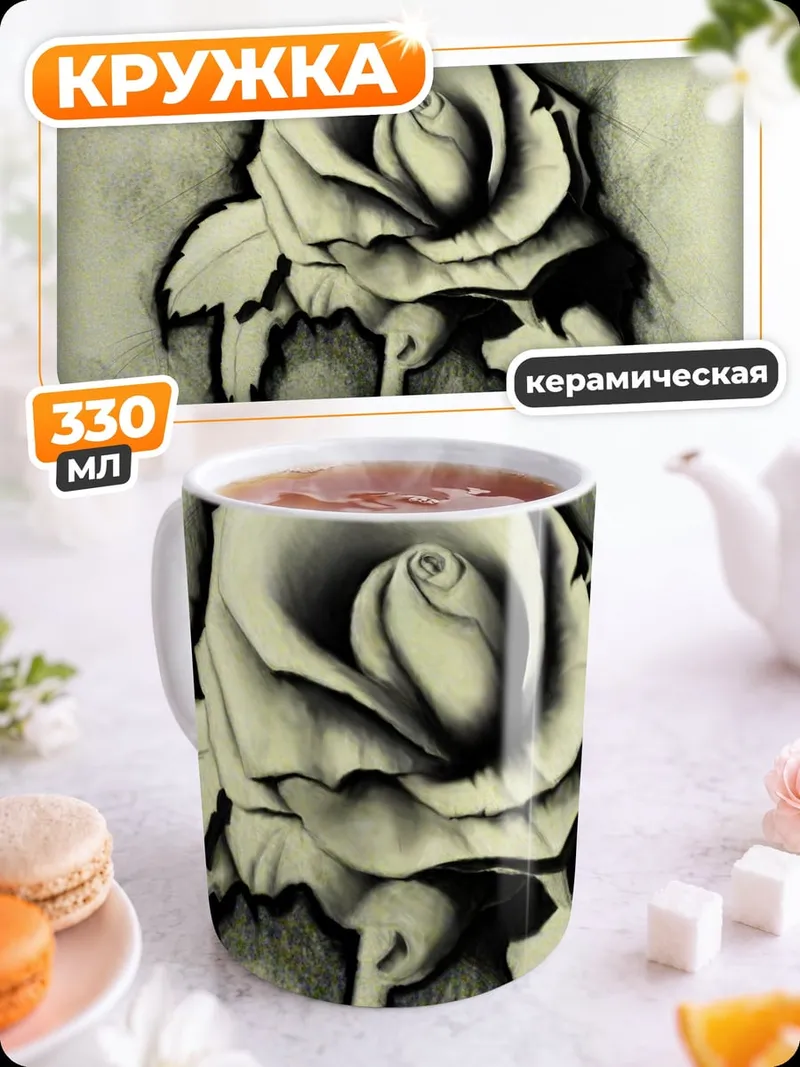 Кружка керамическая Черная роза
