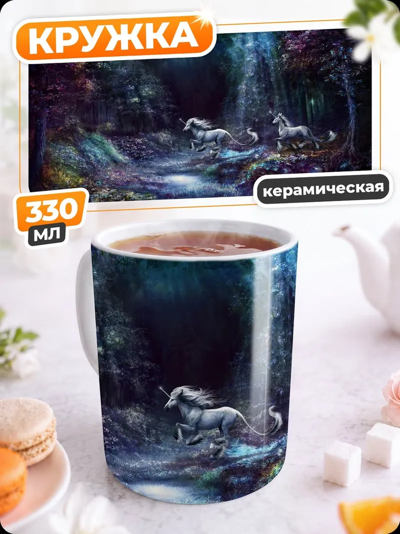 Кружка керамическая Волшебный лес единороги