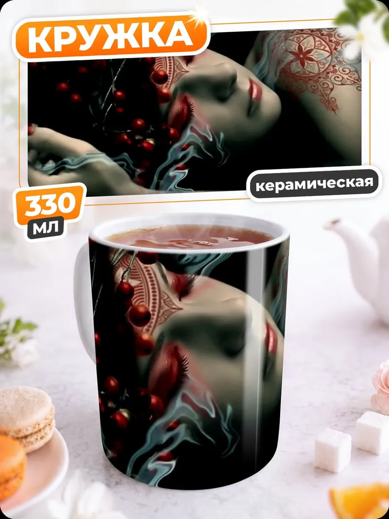 Кружка керамическая Спящая девушка с ягодами