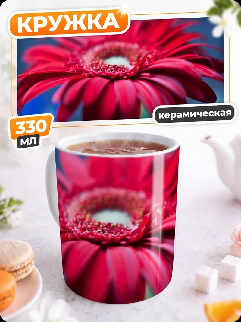 Кружка керамическая Красная гербера крупным планом