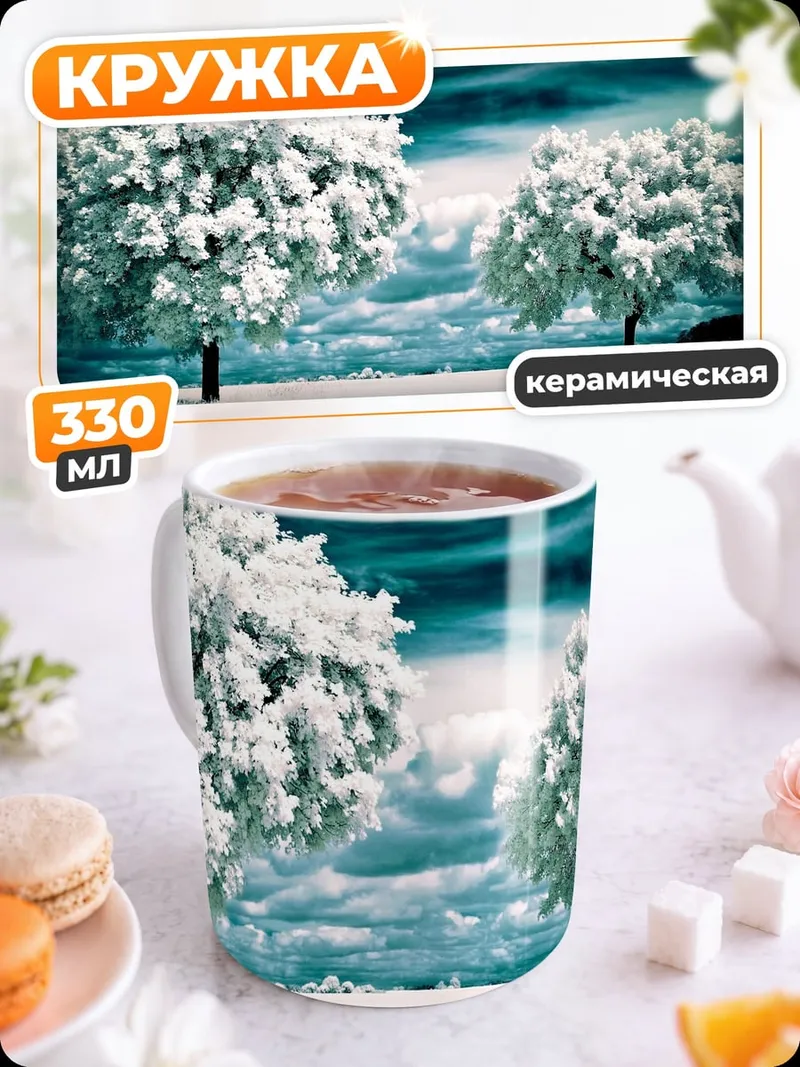 Кружка керамическая Зимние деревья в снегу