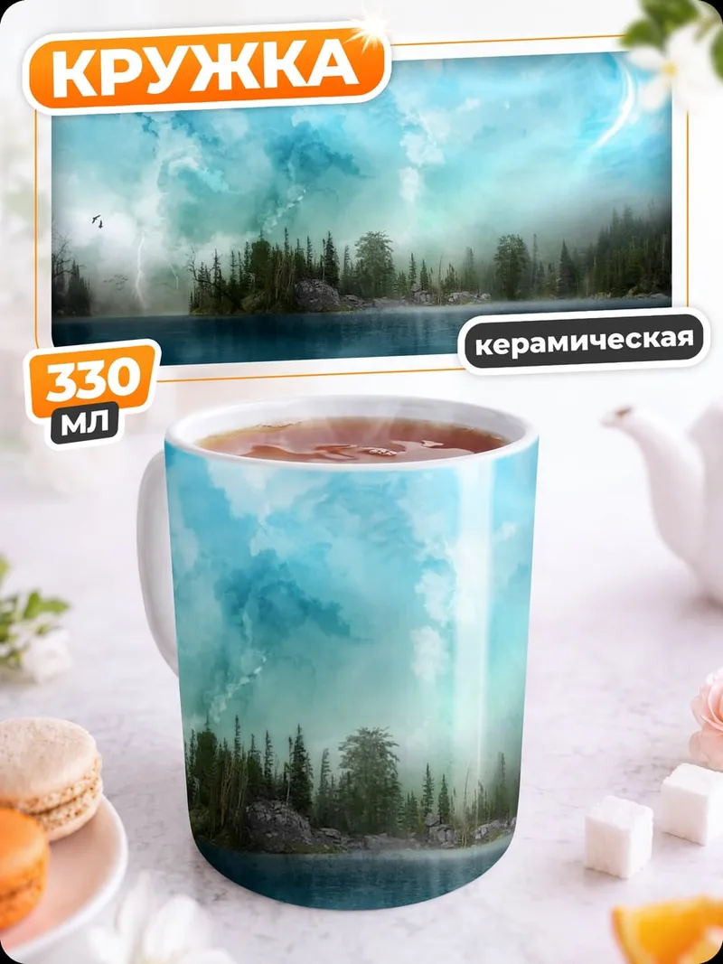 Кружка керамическая Туманное озеро лес