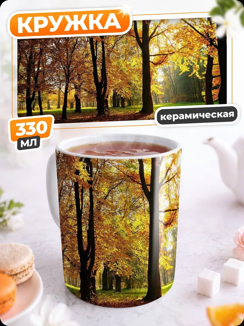 Кружка керамическая Осенний лес солнечный день
