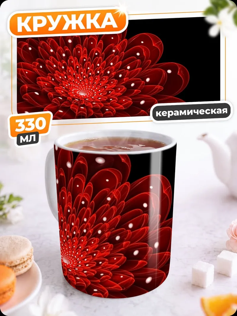 Кружка керамическая Красный цветок абстракция