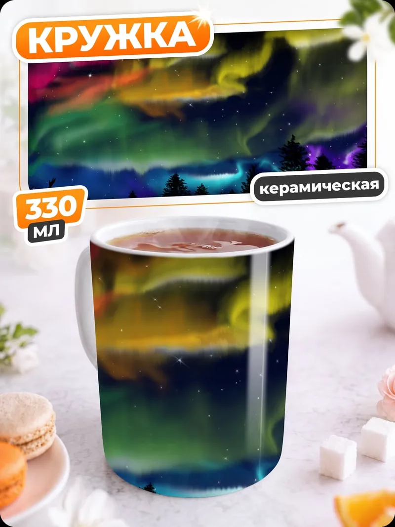 Кружка керамическая Радужное северное сияние