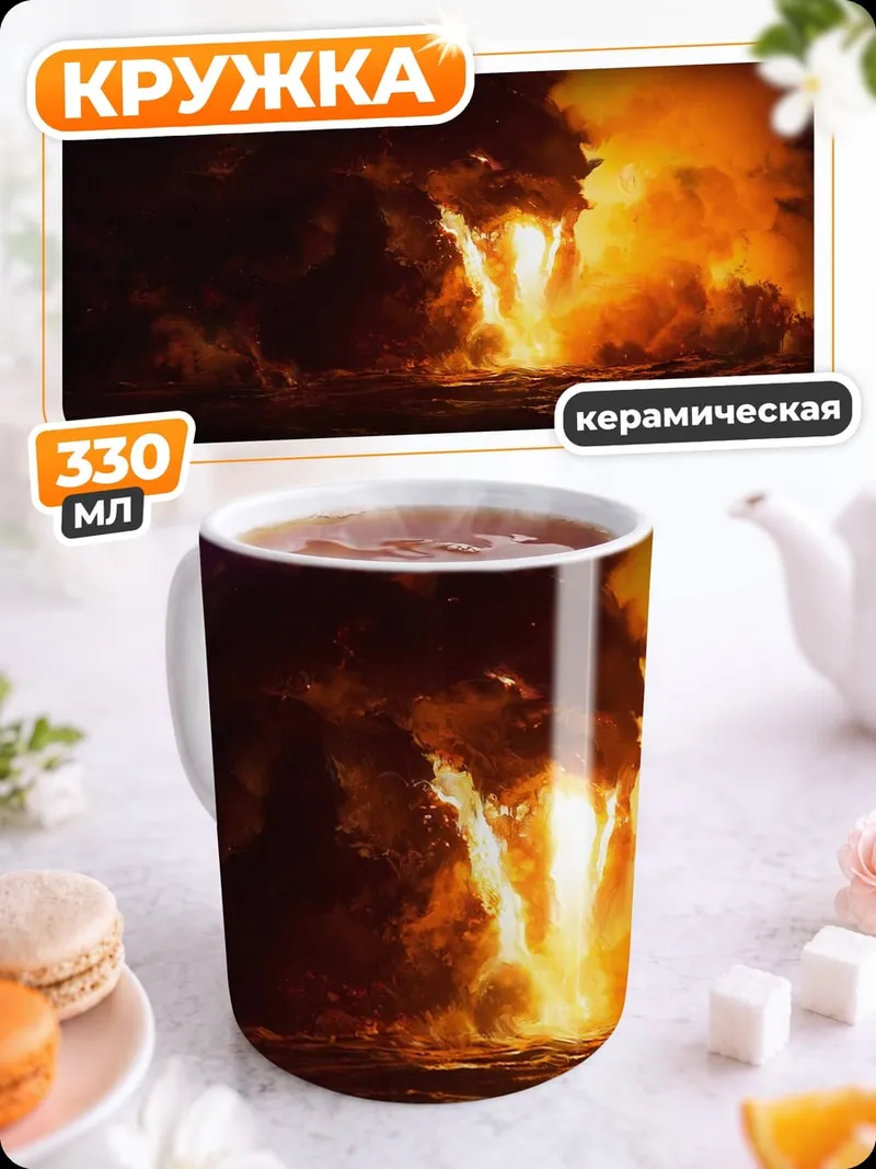 Кружка керамическая Извержение вулкана лава