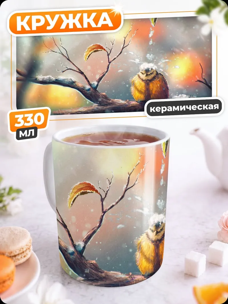 Кружка керамическая Птица на ветке