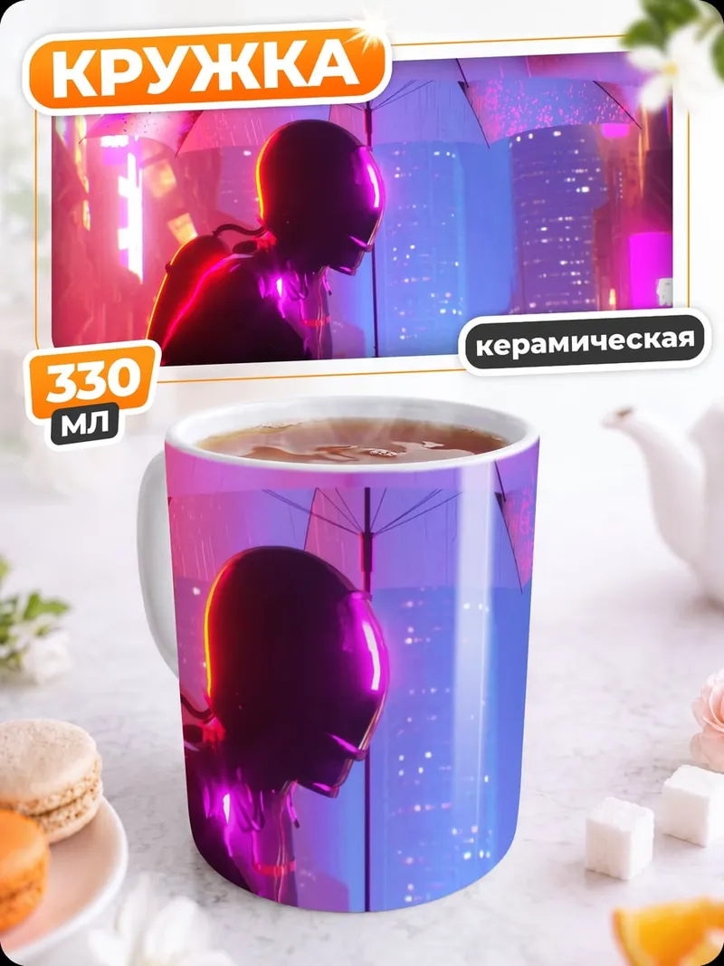 Кружка керамическая Человек-паук под зонтом