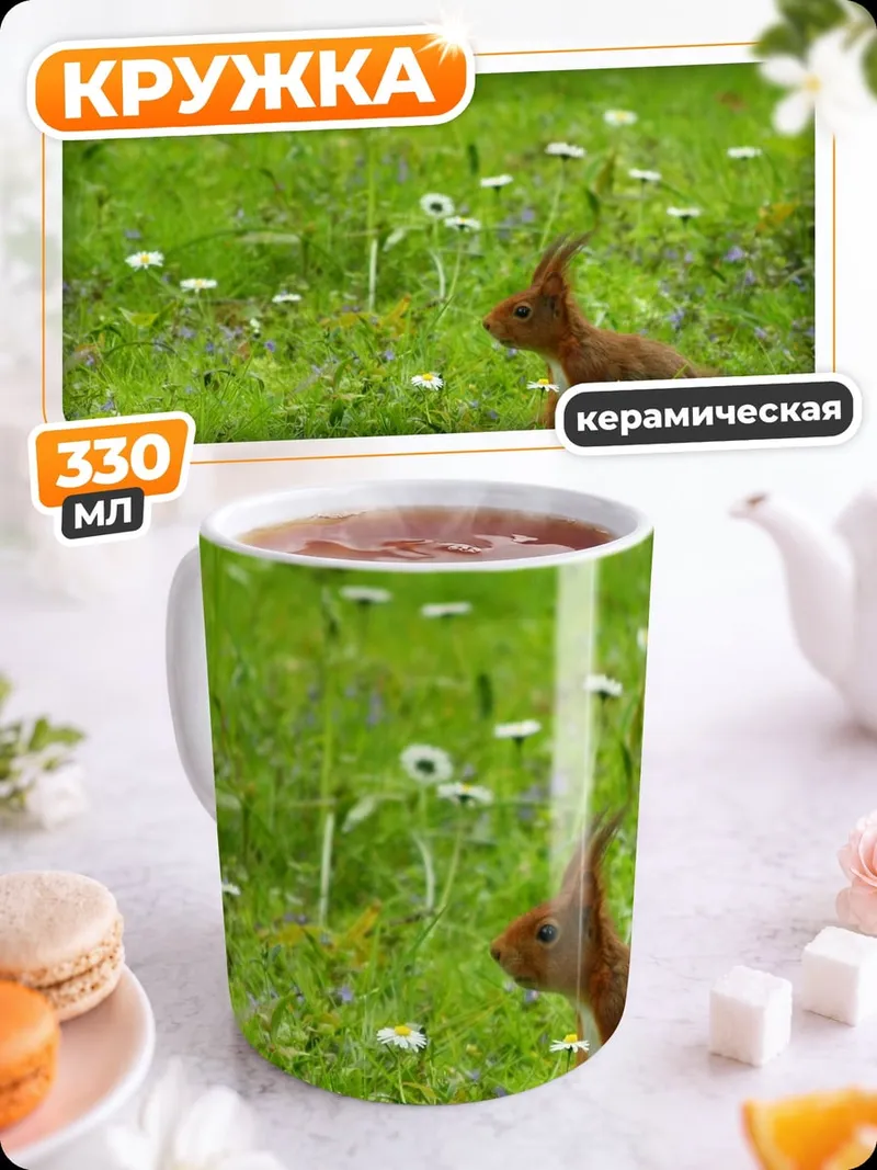 Кружка керамическая Белка на лугу