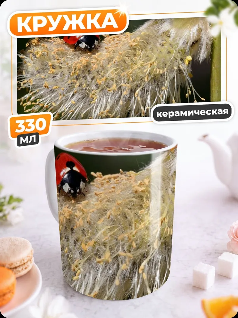 Кружка керамическая Божья коровка на цветке